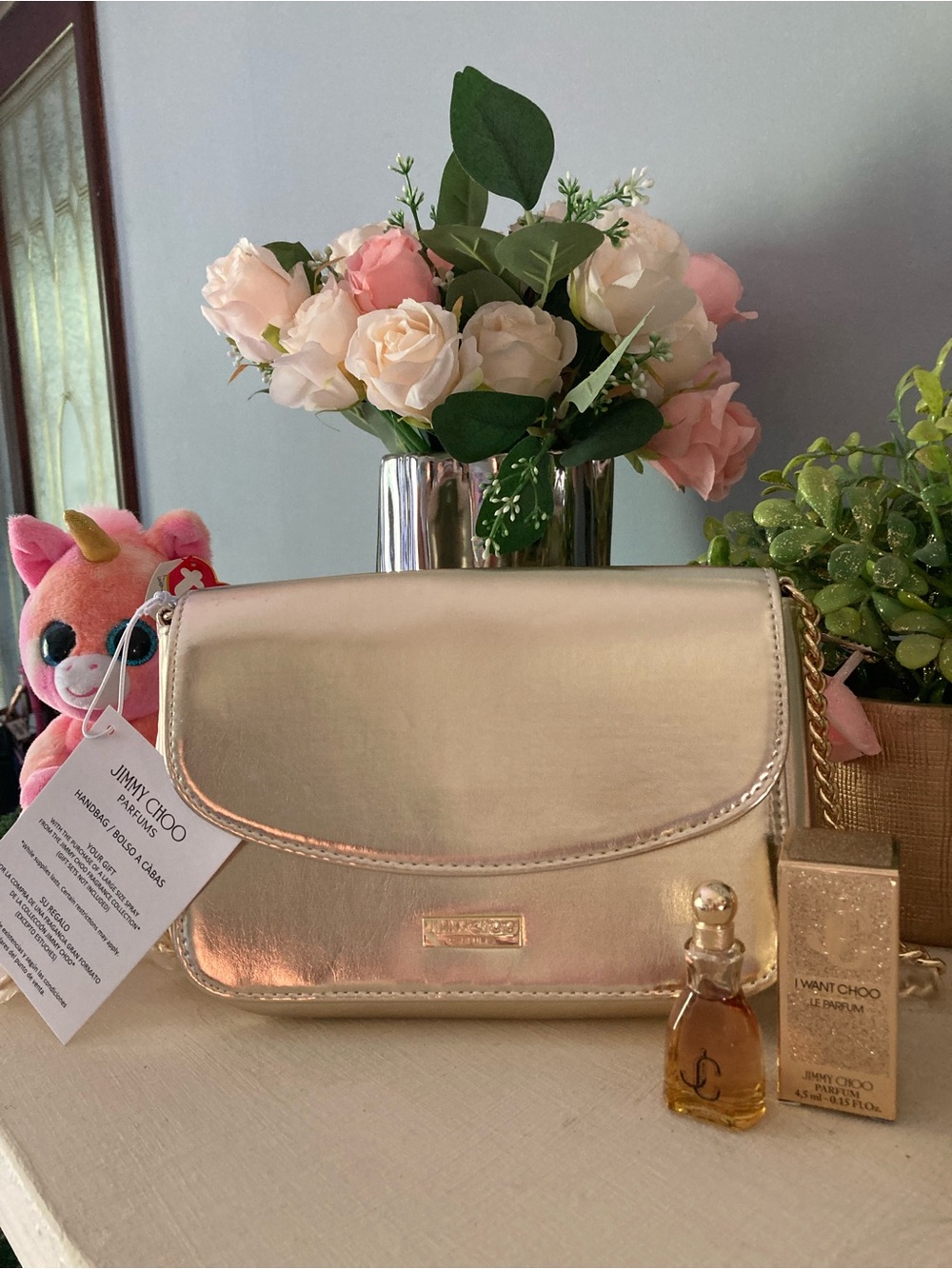Jimmy Choo Metallic Rose Gold Crossbody Bag  Bundle
